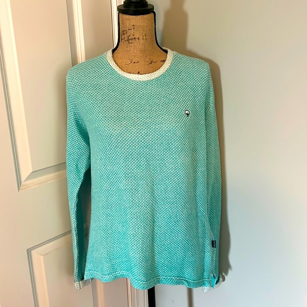 Southern shirt company- teal and white sweater
